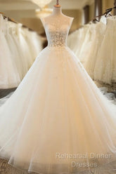 Charming Tulle Wedding Dress, Sexy Ball Gown Wedding Dresses, Scoop Neckline Bridal Dresses Semi Formal Prom Dress